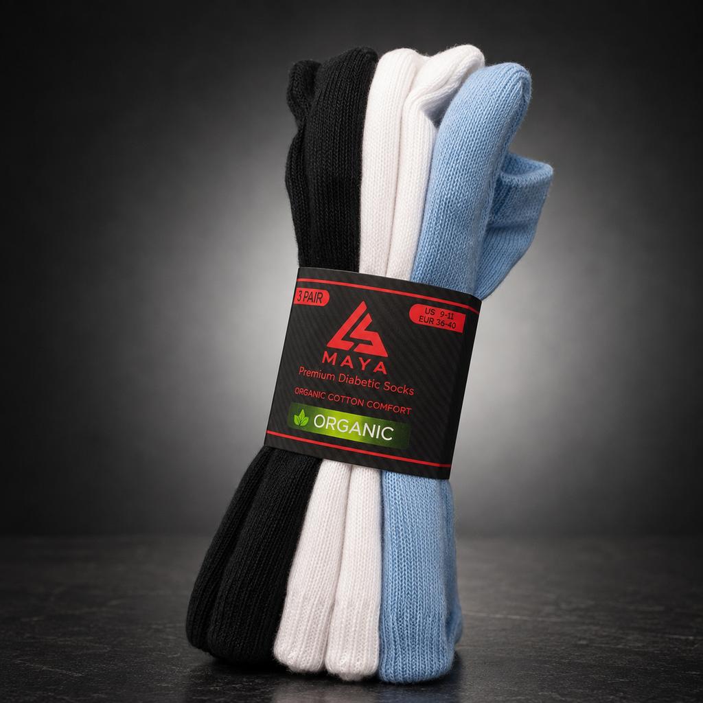 Premium Diabetic Socks – 100% Organic Cotton Black, White & Sky Blue 3 Pair Pack