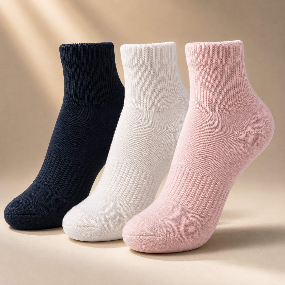Premium Diabetic Socks – 100% Organic Cotton Black, Pink & White 3 Pair Pack