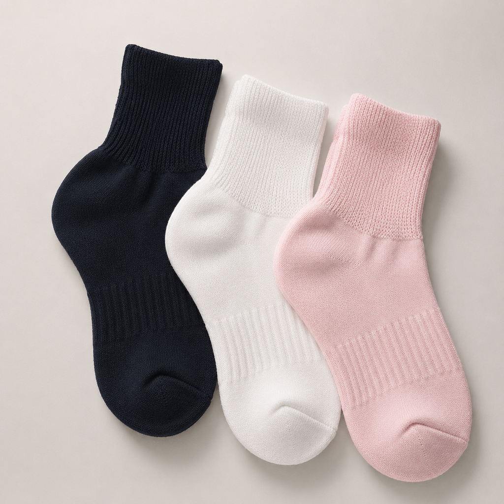 Premium Diabetic Socks – 100% Organic Cotton Black, Pink & White 3 Pair Pack