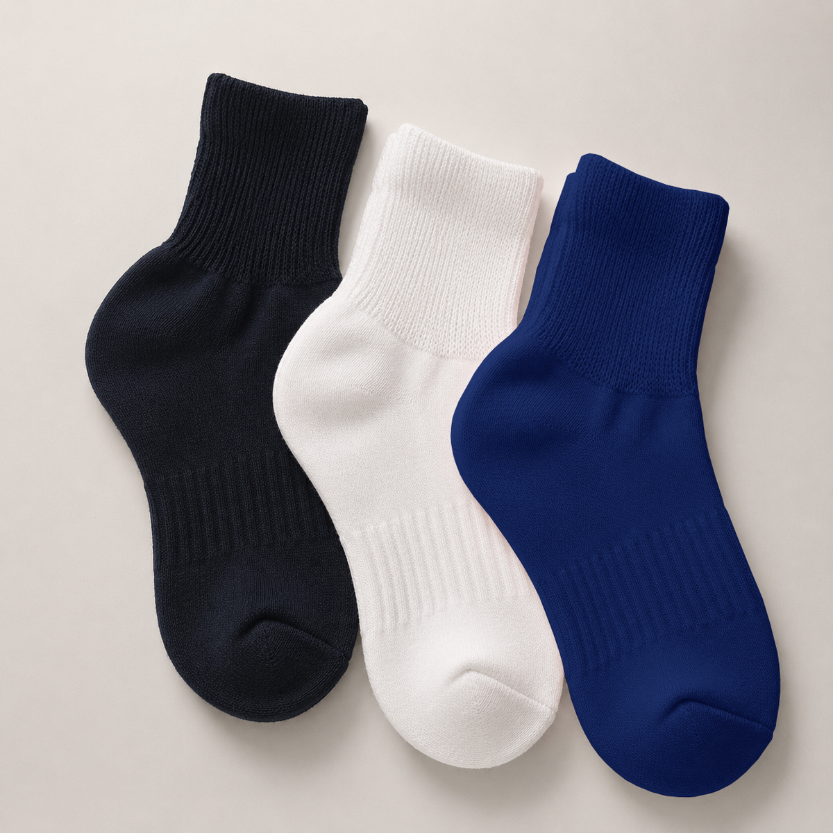 Premium Diabetic Socks – 100% Organic Cotton Black, Blue & White 3 Pair Pack