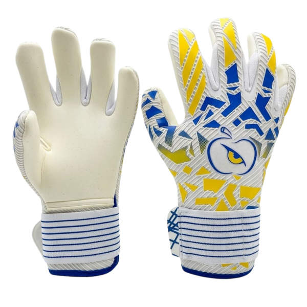 Apple Eye LS Striker Goalkeeper Gloves | White, Blue & Yellow Pro GK Gloves