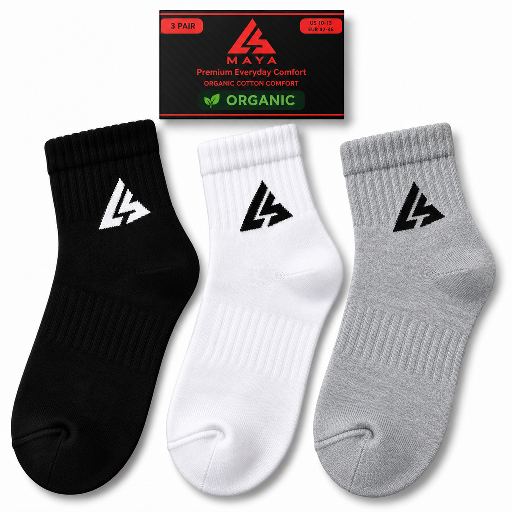 Premium Everyday Comfort Long Socks – 100% Organic Cotton Black, White & Grey 3 Pair Pack