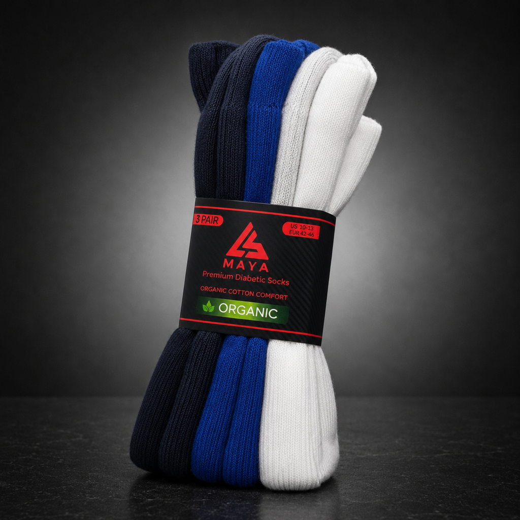 Premium Diabetic Socks – 100% Organic Cotton Black, Blue & White 3 Pair Pack