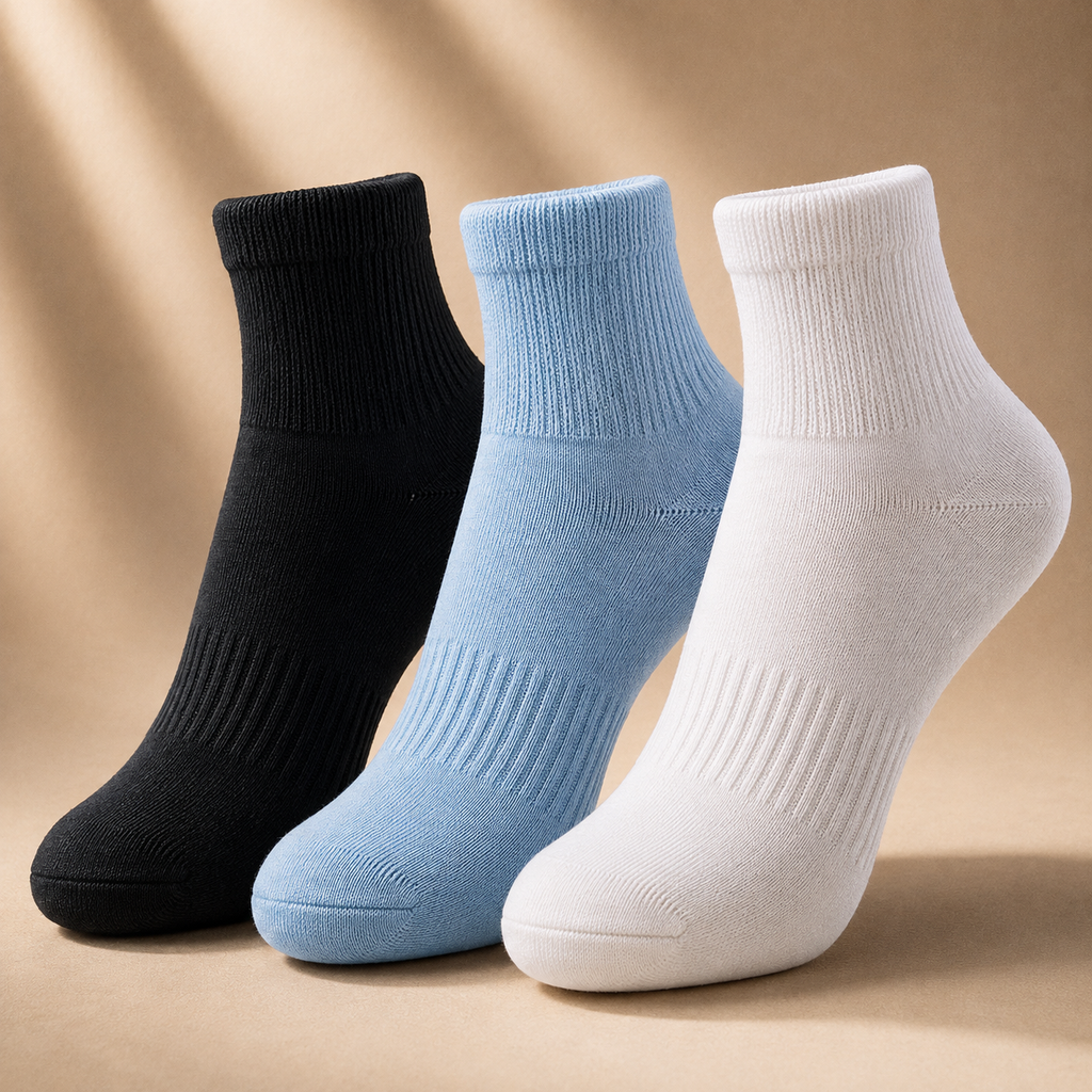 Premium Diabetic Socks – 100% Organic Cotton Black, White & Sky Blue 3 Pair Pack