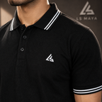 Black Men’s Polo Shirt with White Stripe Detail