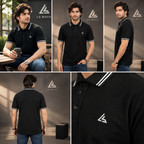 Black Men’s Polo Shirt with White Stripe Detail