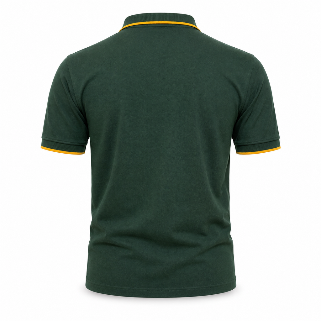 Dark Green Men’s Polo Shirt with Mustard Yellow Detail