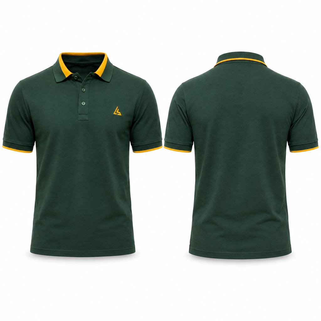 Dark Green Men’s Polo Shirt with Mustard Yellow Detail