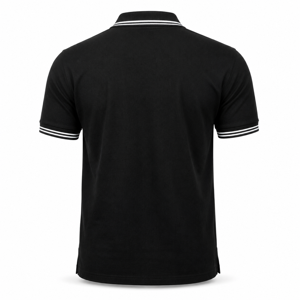 Black Men’s Polo Shirt with White Stripe Detail