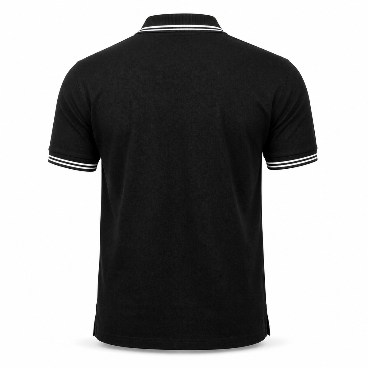 Black Men’s Polo Shirt with White Stripe Detail