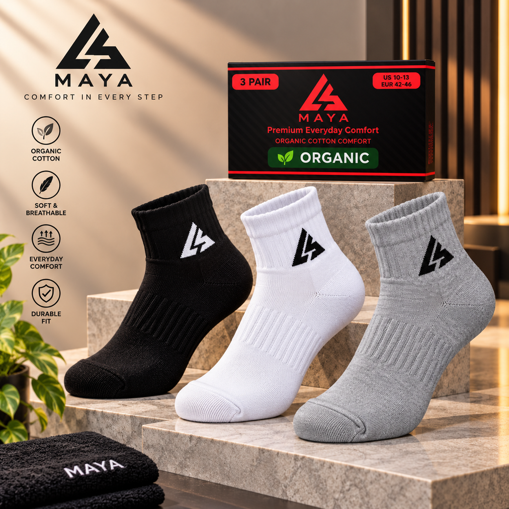 Premium Everyday Comfort Long Socks – 100% Organic Cotton Black, White & Grey 3 Pair Pack
