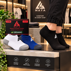 Premium Everyday Comfort Short Socks – 100% Organic Cotton Black, White & Blue 3 Pair Pack