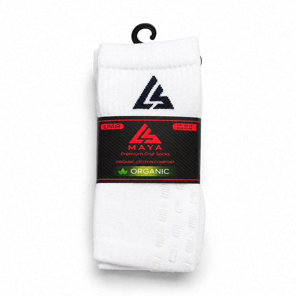 White Grip Socks – 100% Organic Cotton Premium Anti-Slip Sports Socks